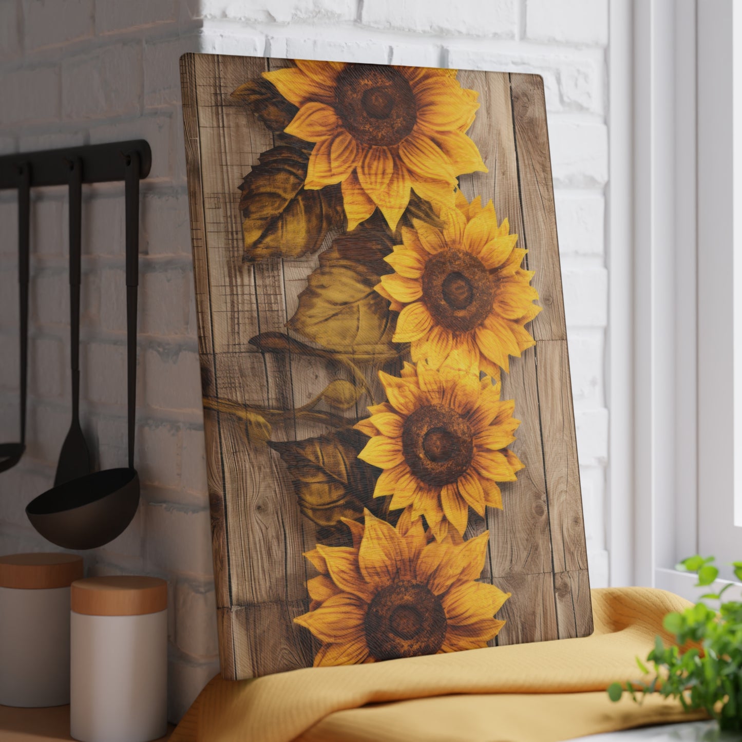 Sunflower Glass Cutting Board - Rustic Charm Kitchen Decor