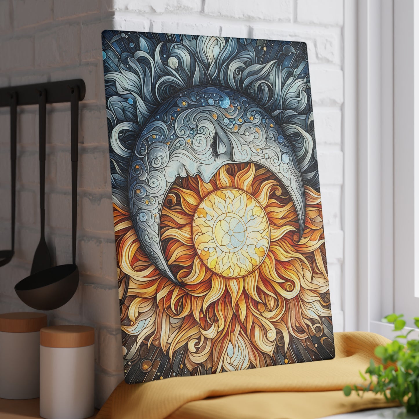 Sun and Moon Design Glass Cutting Board - Decorative Kitchen Art
