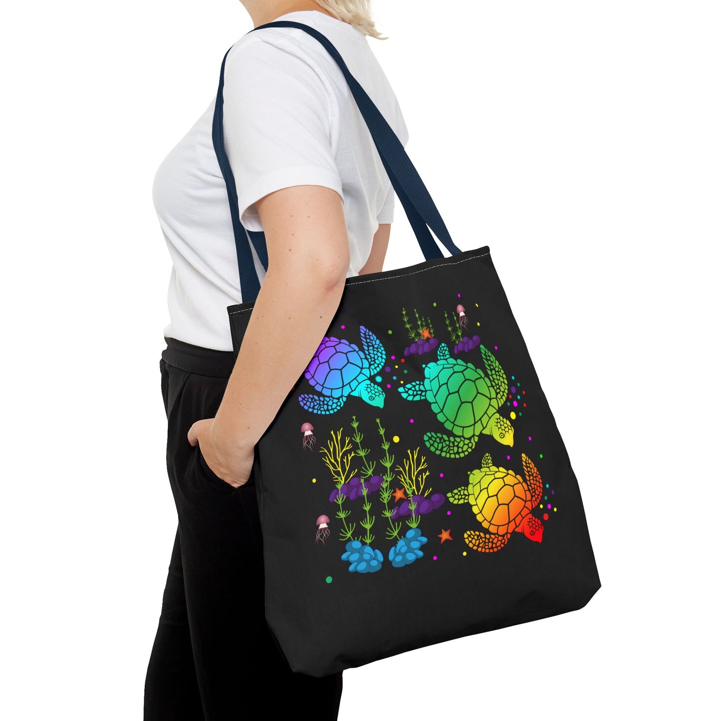 Rainbow Turtle Tote Bag - Eco-Friendly Reusable Shopper, Beach Bag, Gift for Ocean Lovers, Summer Fun, Art Tote