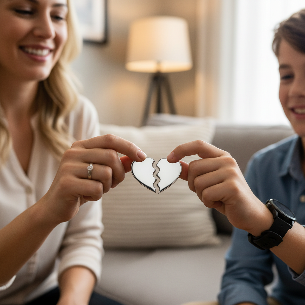 Mother & Son Steel Split Heart