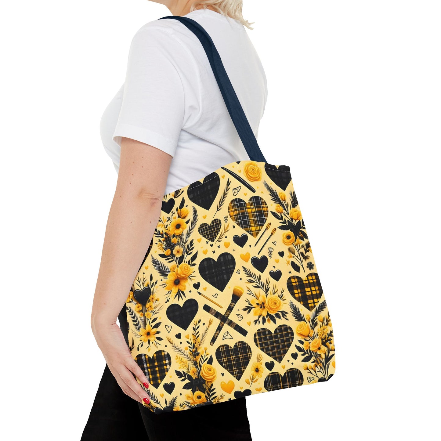 Plaid Floral With Hearts Love Tote Bag(AOP)
