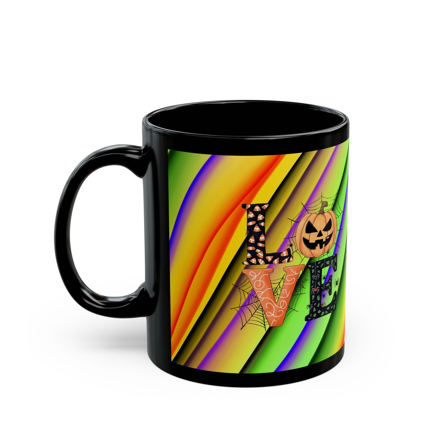 Halloween Theme Black Mug (11oz, 15oz), Cute Halloween Expression, Halloween Lovers, Coffee, Tea, Hot Chocolate Lovers, Great Gift Idea for Anyone
