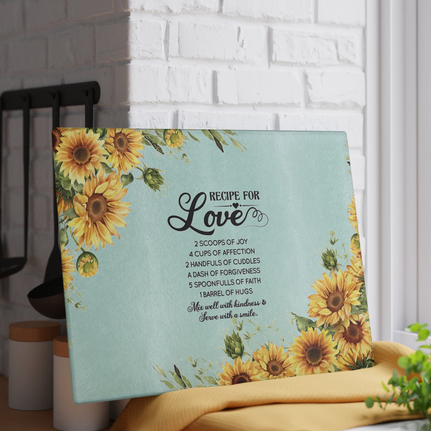 Glass Cutting Board Love Recipe Quote, Home Kitchen Essential, Cook Lovers, Great Housewarming Gift Idea for Him or Her