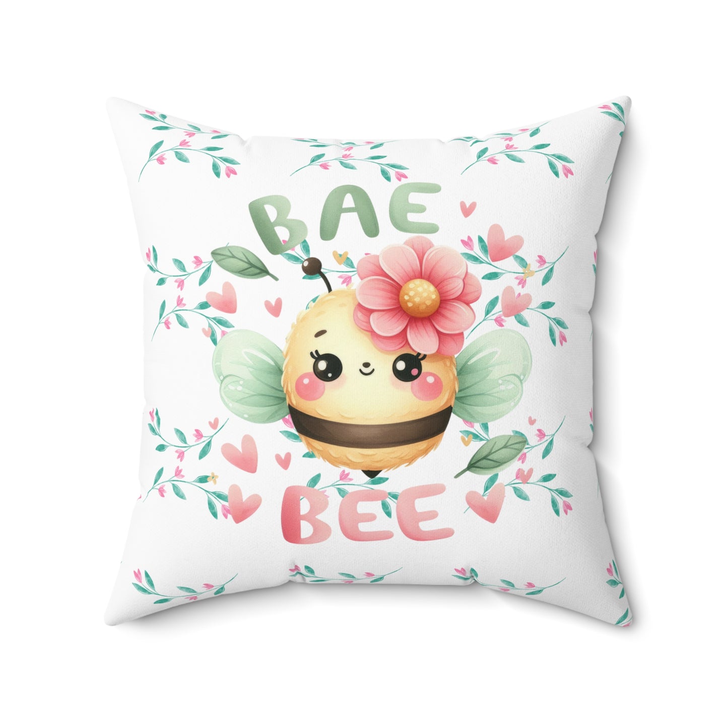 Cute Bee Decorative Pillow, Bae Bee Cushion, Floral Bee Home Decor, Kids Room Accent, Gifts for Bee Lovers, Spring Decoration