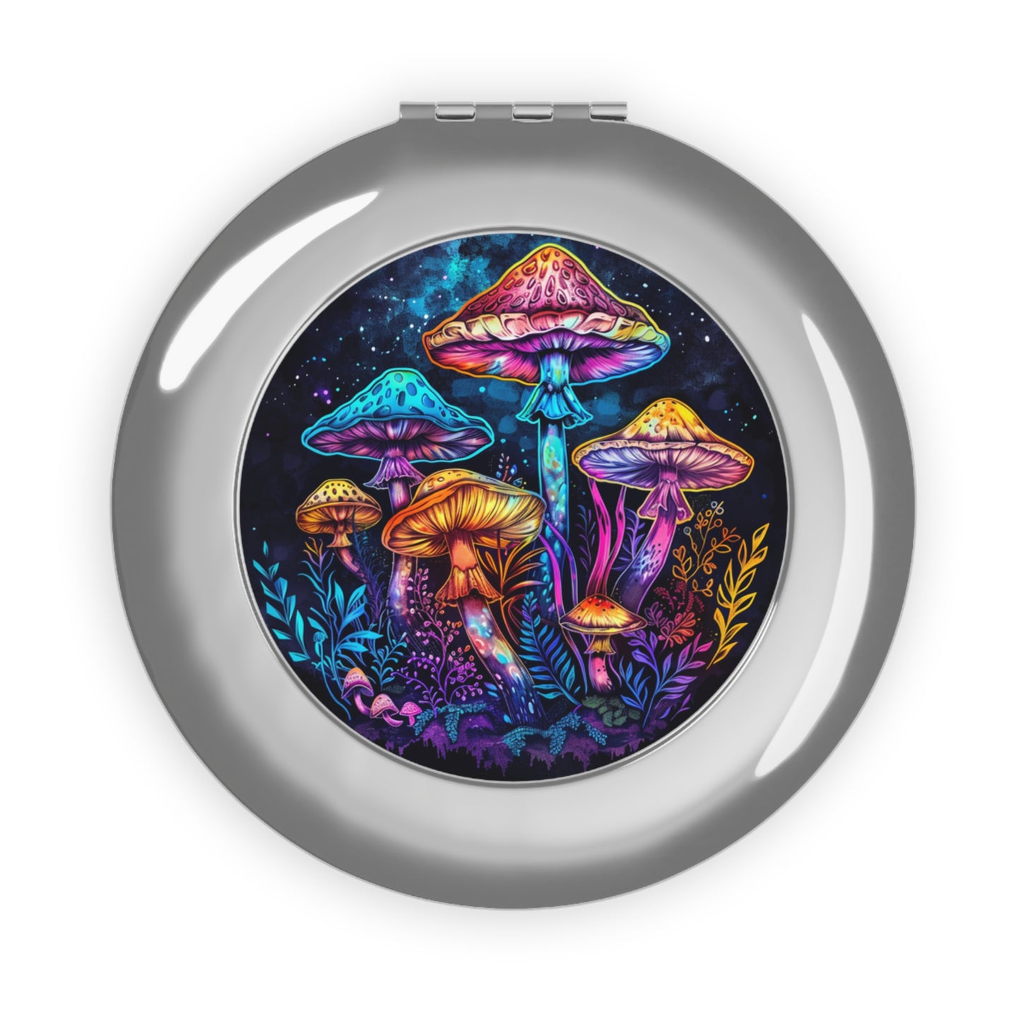Colorful Mushroom Compact Travel Mirror - Boho Chic Makeup Accessory
