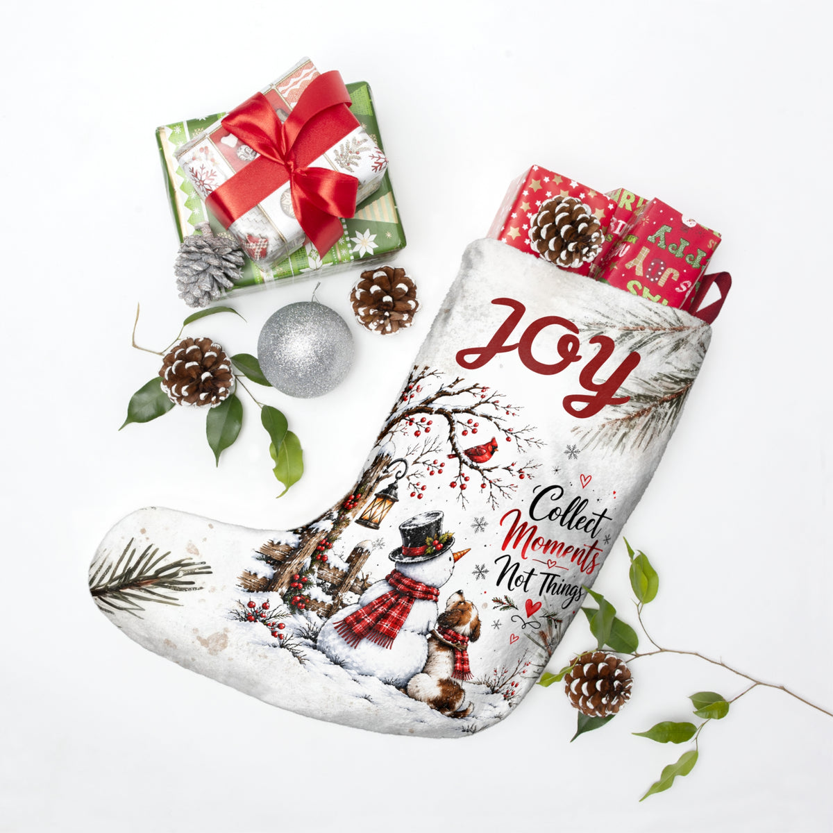 Personalizable Joy Christmas Stocking – Collect Moments, Not Things Holiday Decor