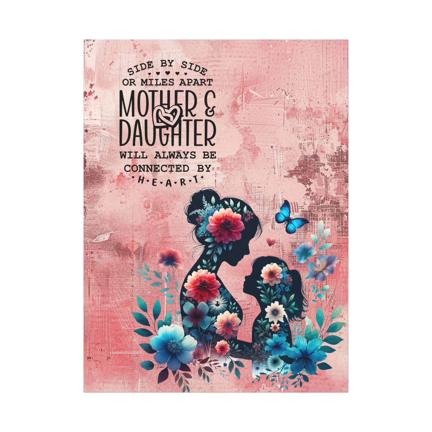 Mother-Daughter Love With Floral And Butterfly Canvas Wall Art Print
