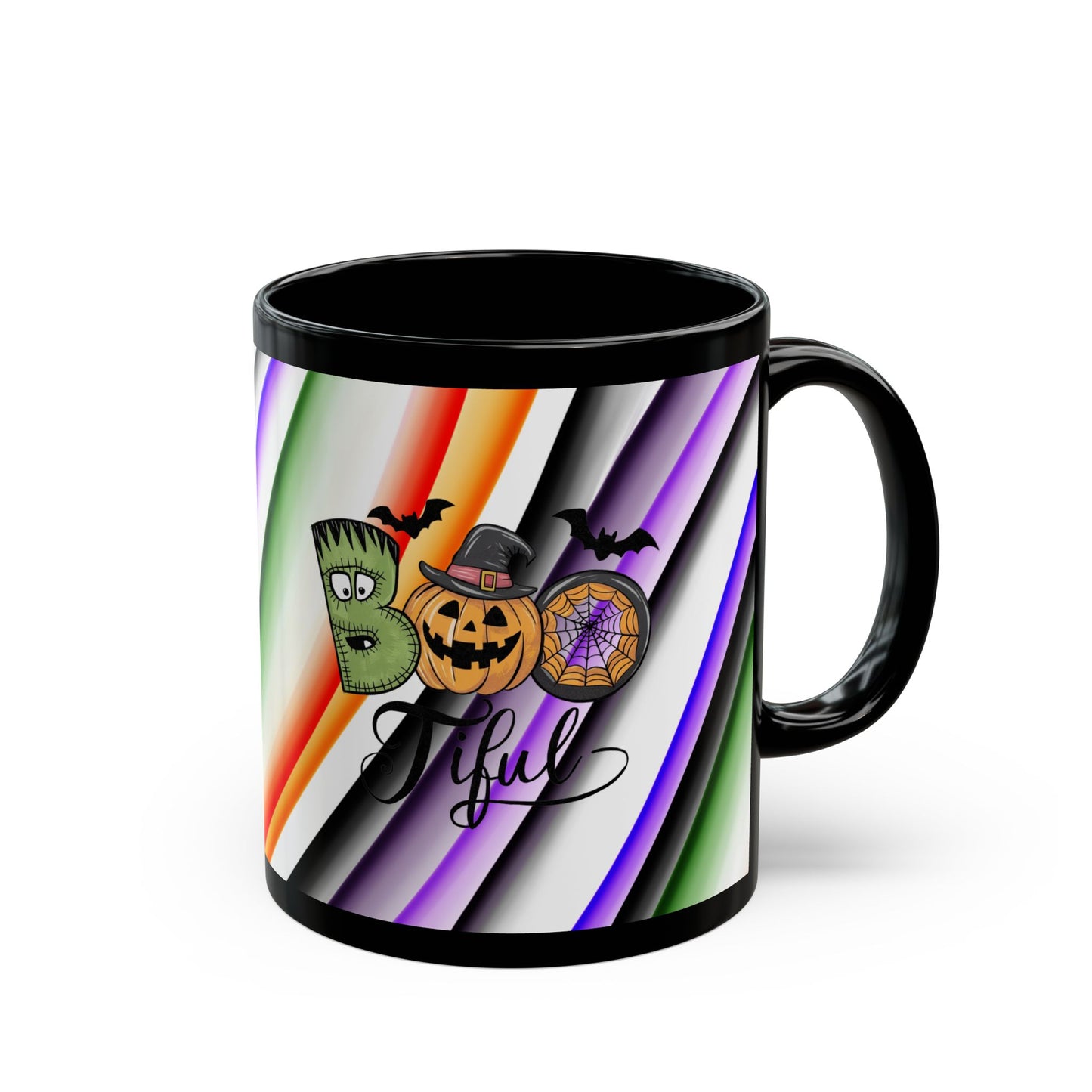 Halloween Theme Black Mug (11oz, 15oz), Cute Halloween Expression, Halloween Lovers, Coffee, Tea, Hot Chocolate Lovers, Great Gift Idea for Anyone