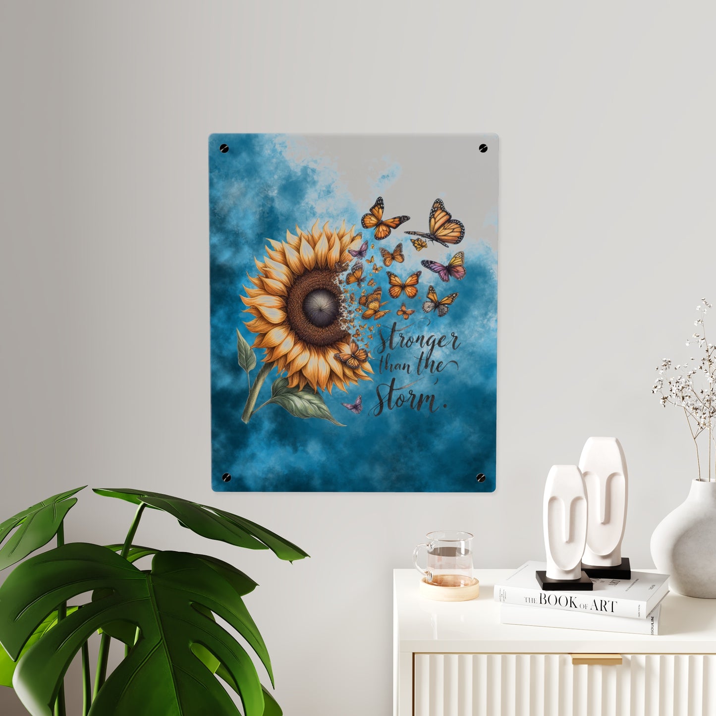 Inspirational Sunflower Acrylic Wall Art Panel - "Stronger Than The Storm"