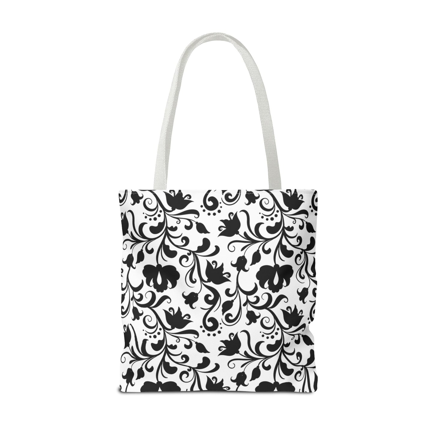 Black and White Floral Tote Bag - Stylish AOP Fashion Everyday Gift