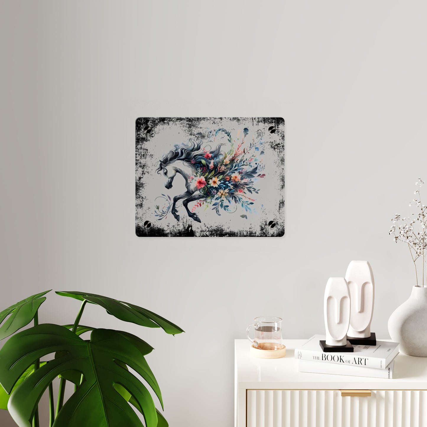 Floral Horse Acrylic Wall Art Panel - Modern Home Decor