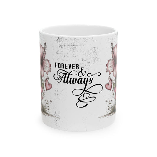 Ceramic Gnome Floral Mug "Forever & Always" — Romantic Anniversary Gift (11oz & 15oz)