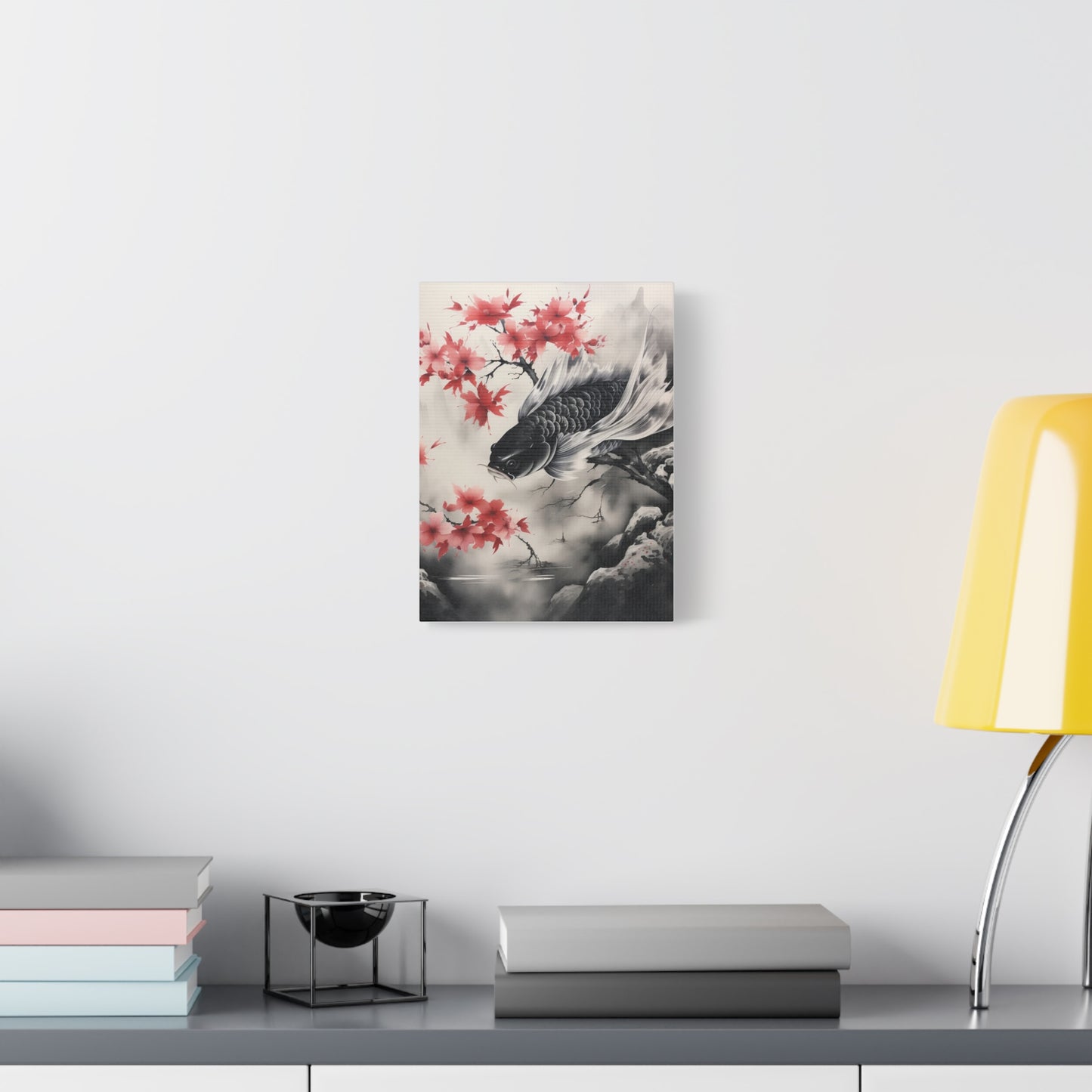 Koi Fish Artwork Canvas Wall Art Print - Elegant Decorative Wall Art with Cherry Blossoms
