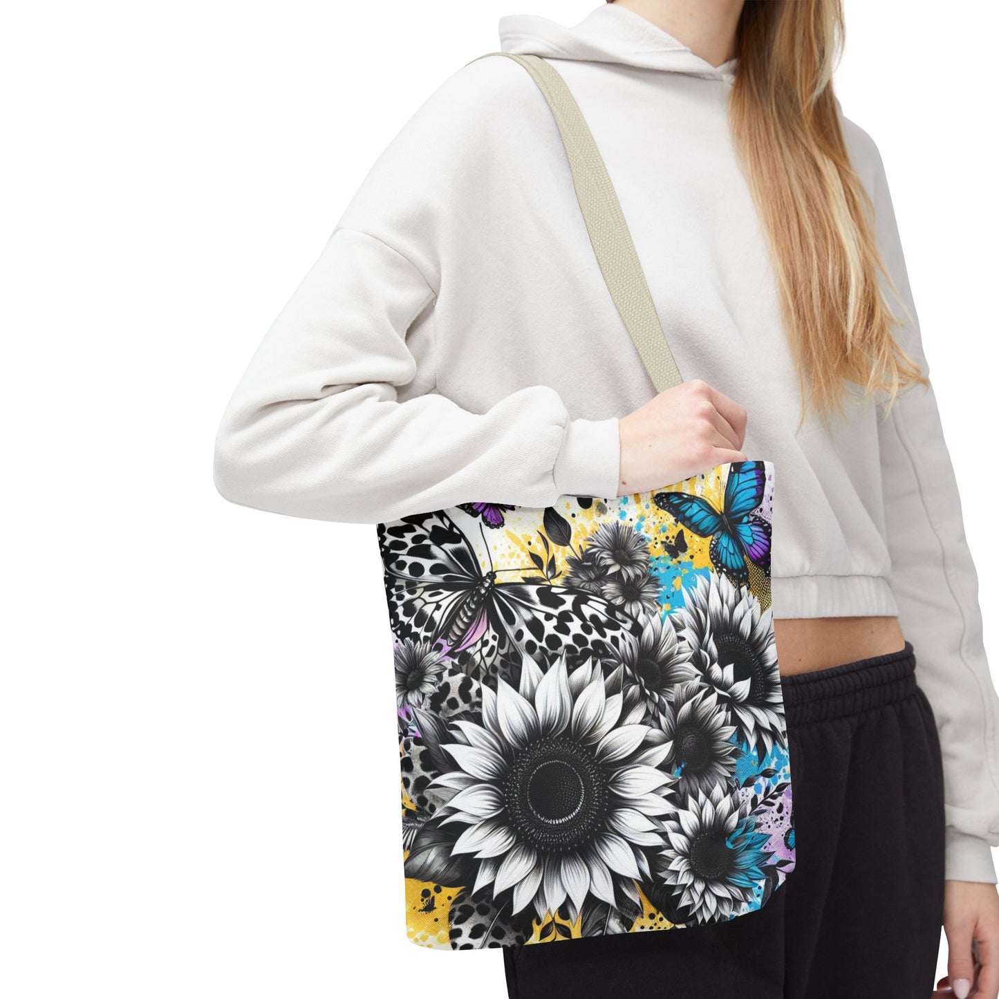 Sunflower & Butterflies Tote Bag — Color Splash Floral All-Over Print