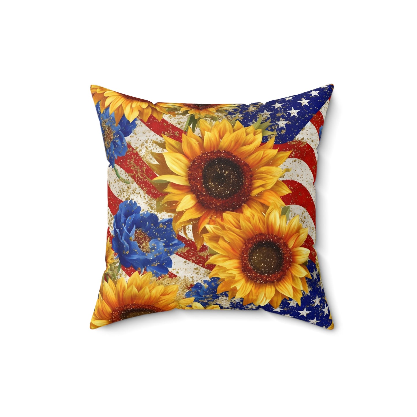Patriotic with Sunflowers Spun Polyester Square Pillow, Home or Office Decor, Accent for Any Room, Festive for the Holiday or Everyday