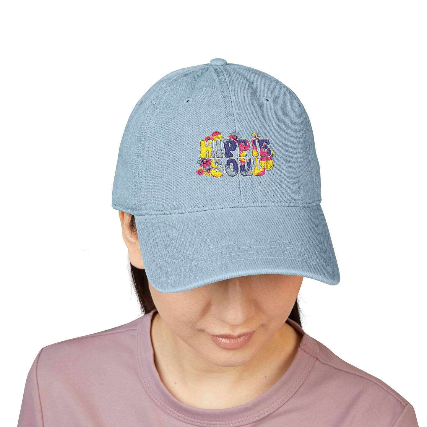 Embroidered Denim Hat - 'Hippie Soul' Adjustable Cap