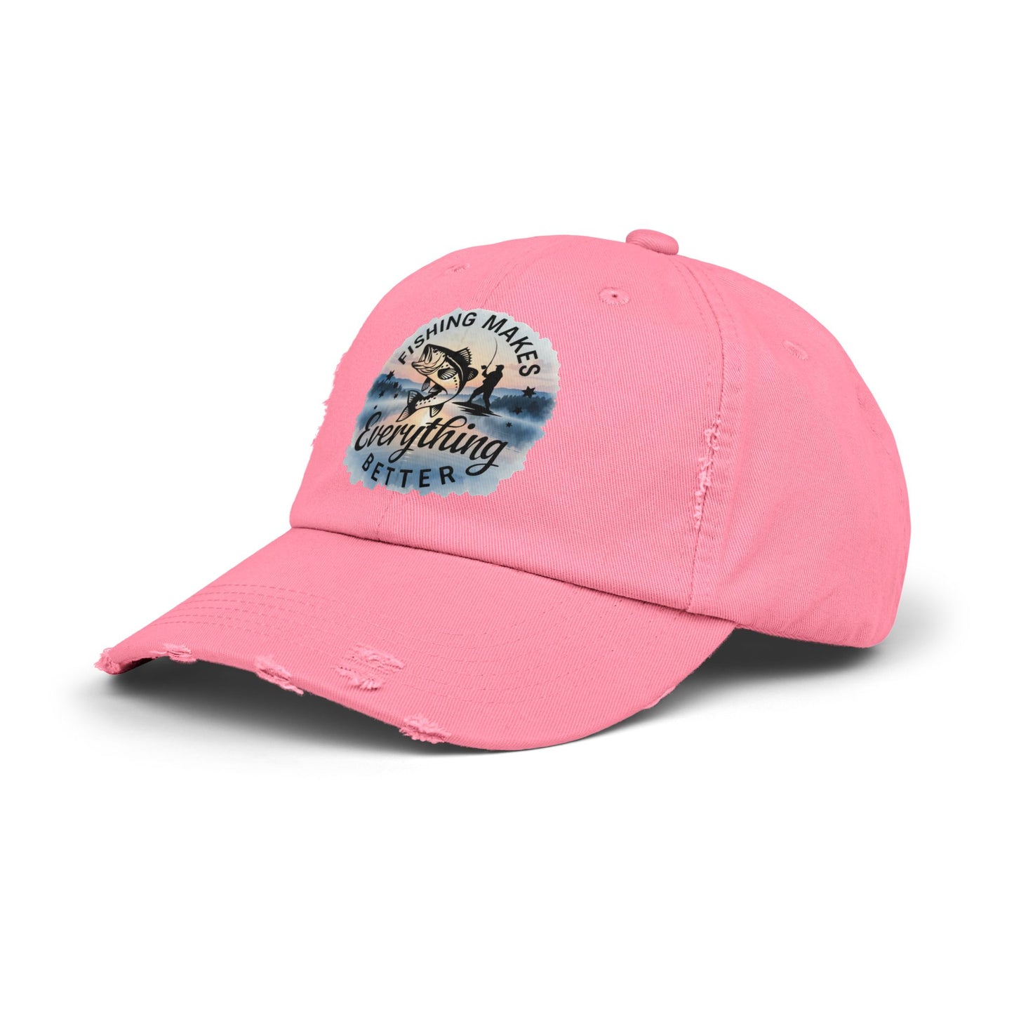 Fishing Humor "Fishing Makes Everything Better" Distressed Cap | Unisex Summer Hat, Fishing Accessories, Outdoor Gear, Gift for Anglers, Casual Headwear