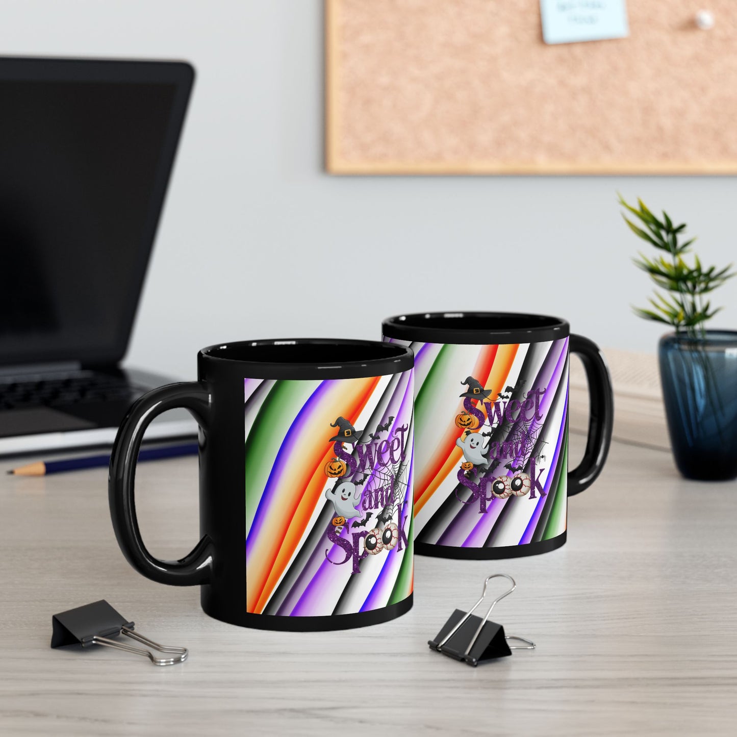 Halloween Theme Black Mug (11oz, 15oz), Cute Halloween Expression, Halloween Lovers, Coffee, Tea, Hot Chocolate Lovers, Great Gift Idea for Anyone