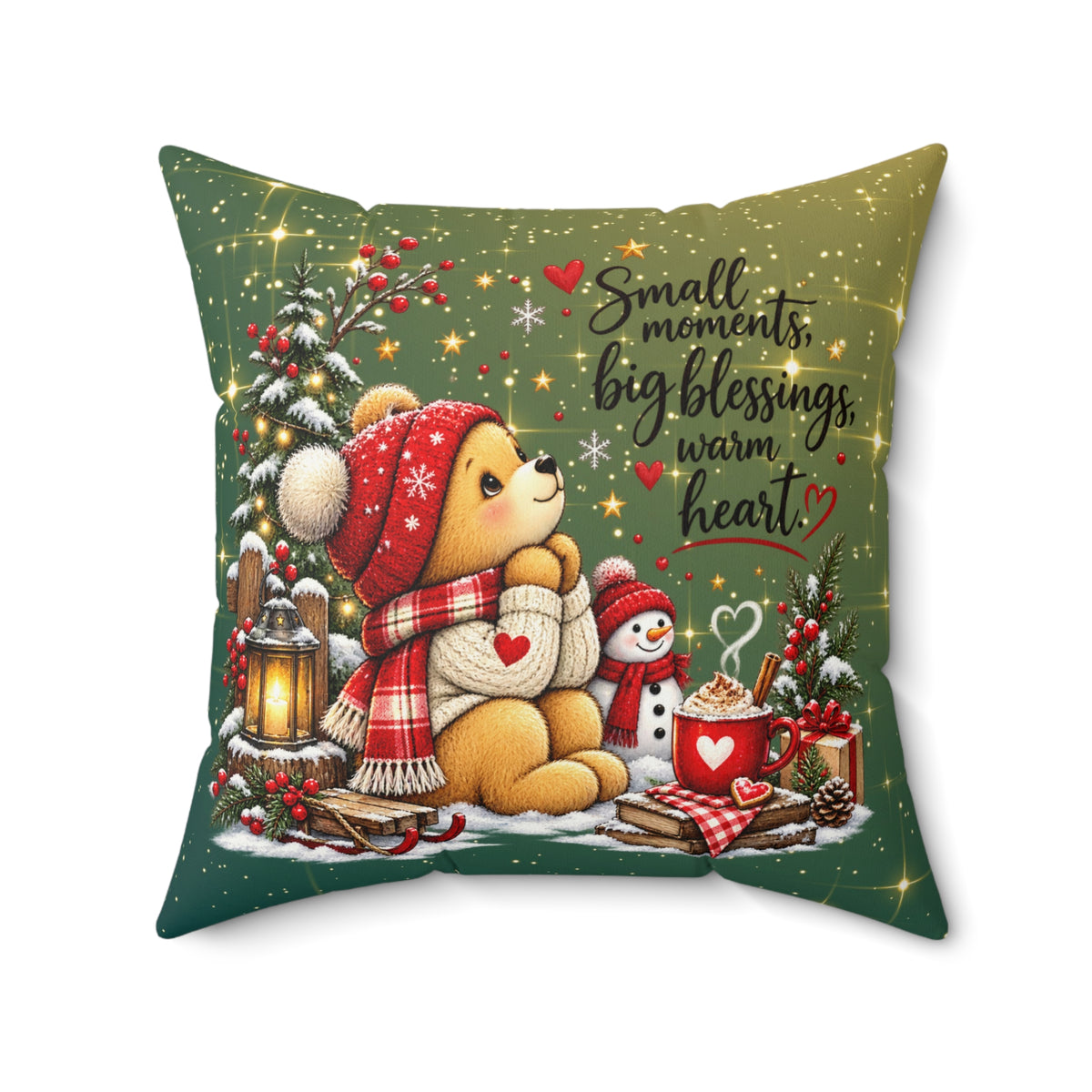 Square Faux Suede Christmas Bear Throw Pillow - Holiday Bear Throw Pillow Decor