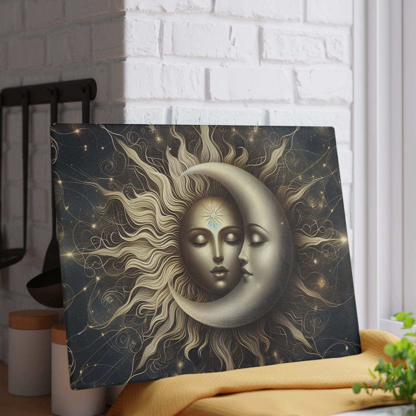 Celestial Sun and Moon Glass Cutting Board