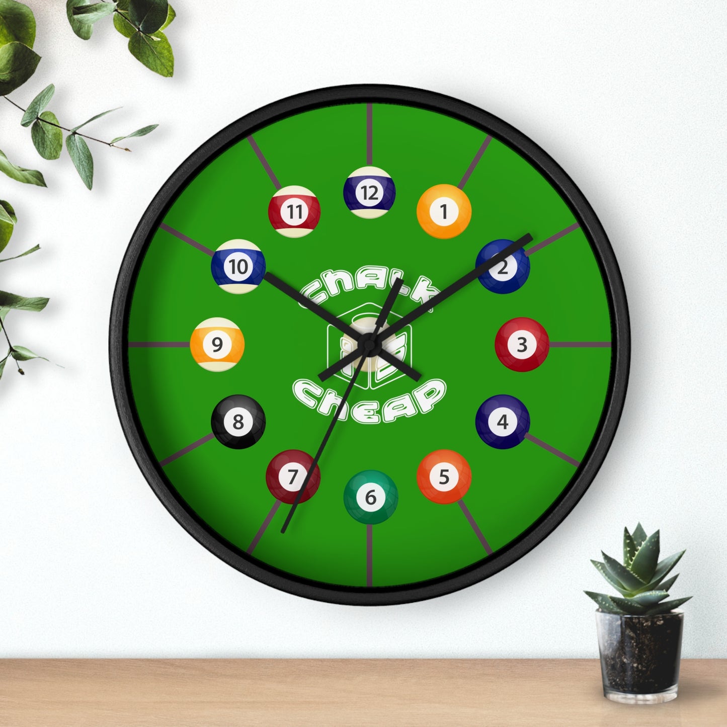 Pool Table Wall Clock — Billiard Balls Design, 'Finally Cheap' Novelty Game Room Clock