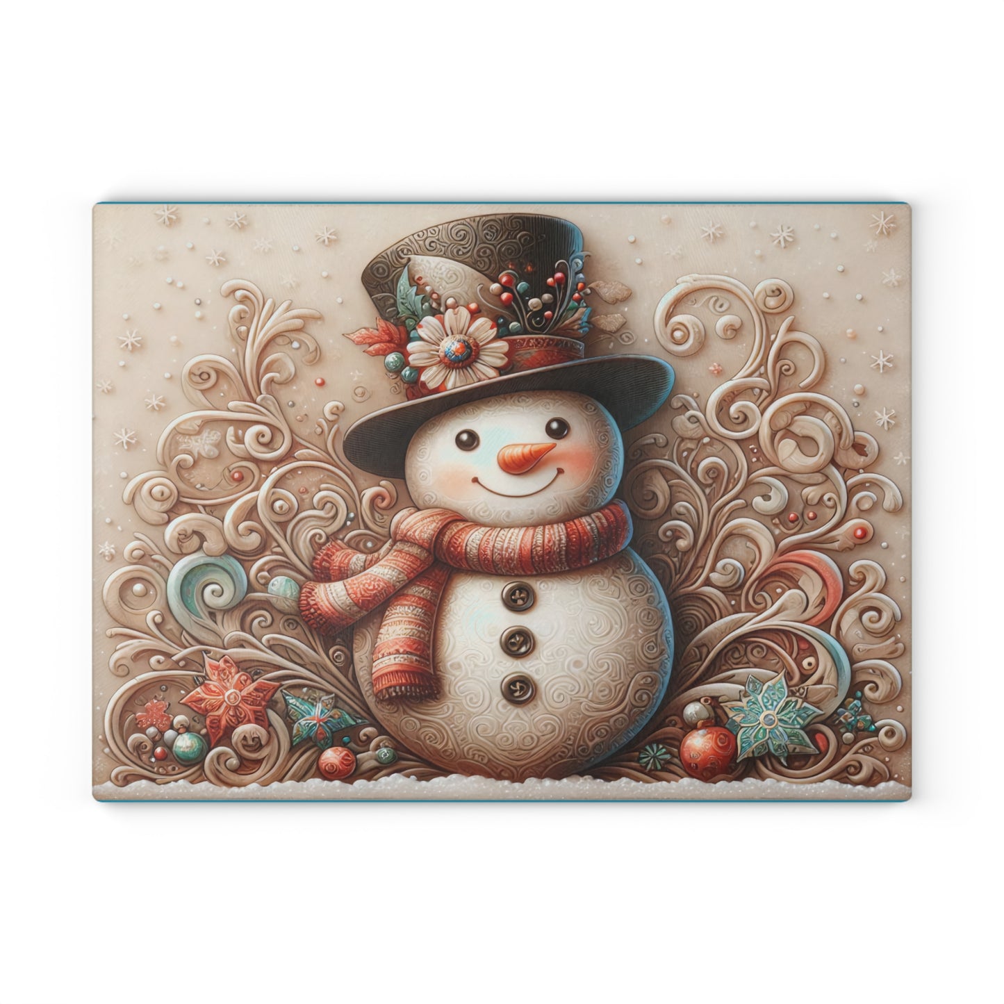Holiday Snowman Glass Cutting Board