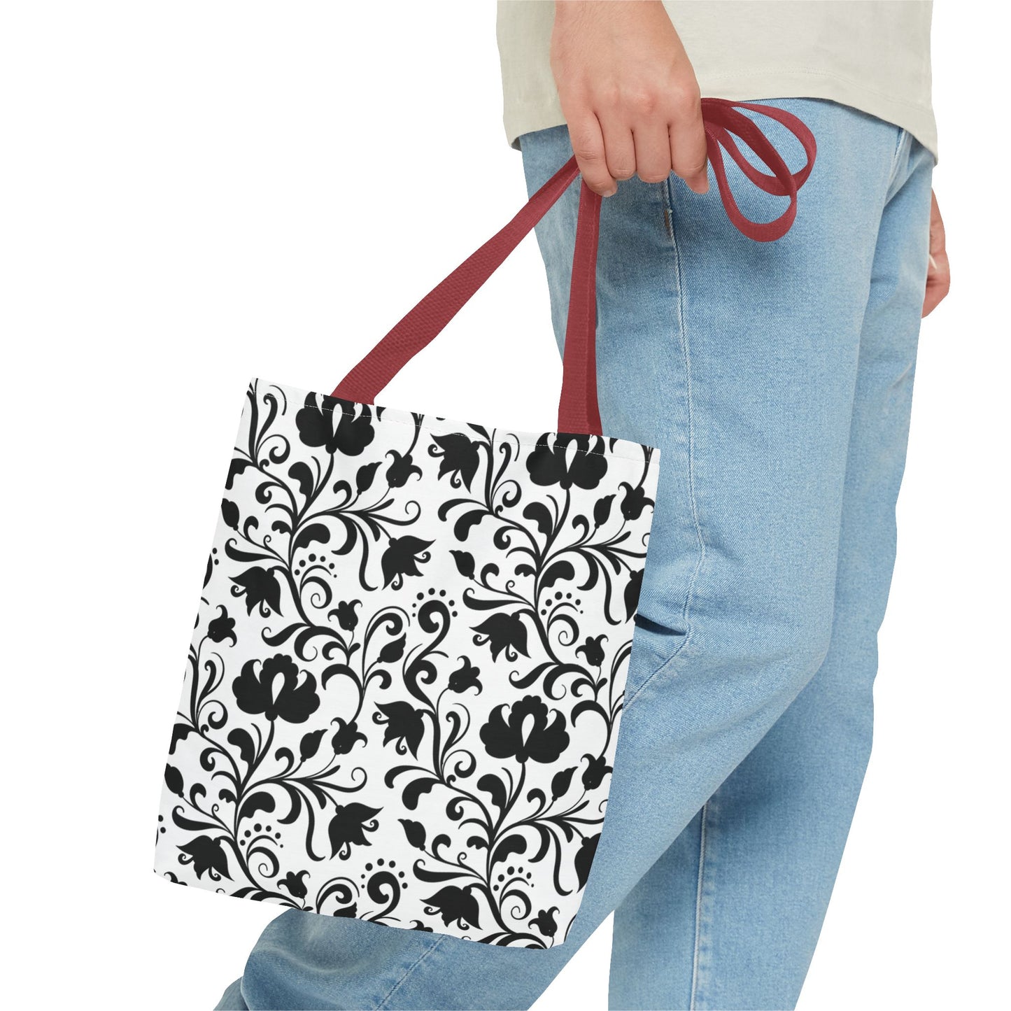 Black and White Floral Tote Bag - Stylish AOP Fashion Everyday Gift