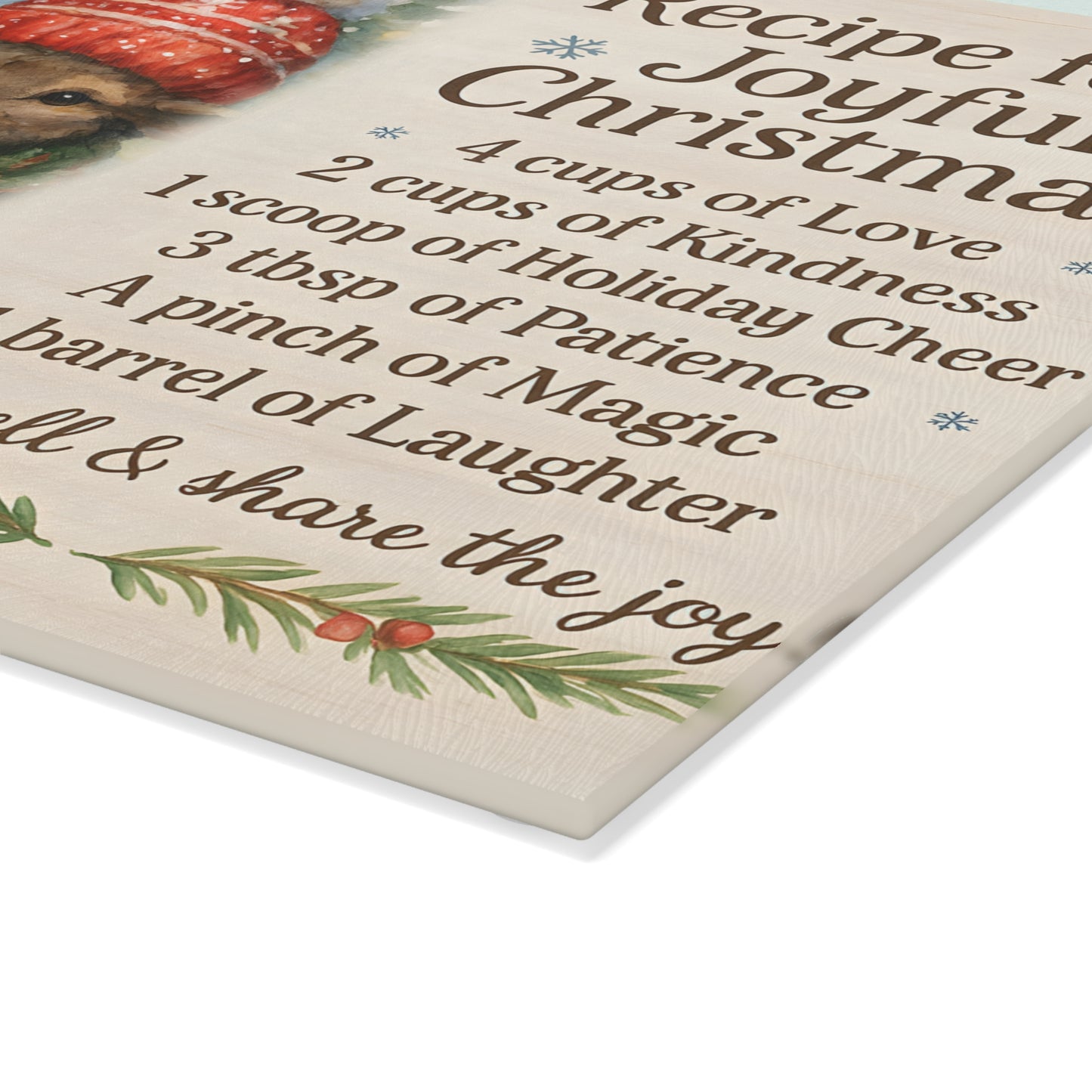 Joyful Christmas Recipe Glass Cutting Board