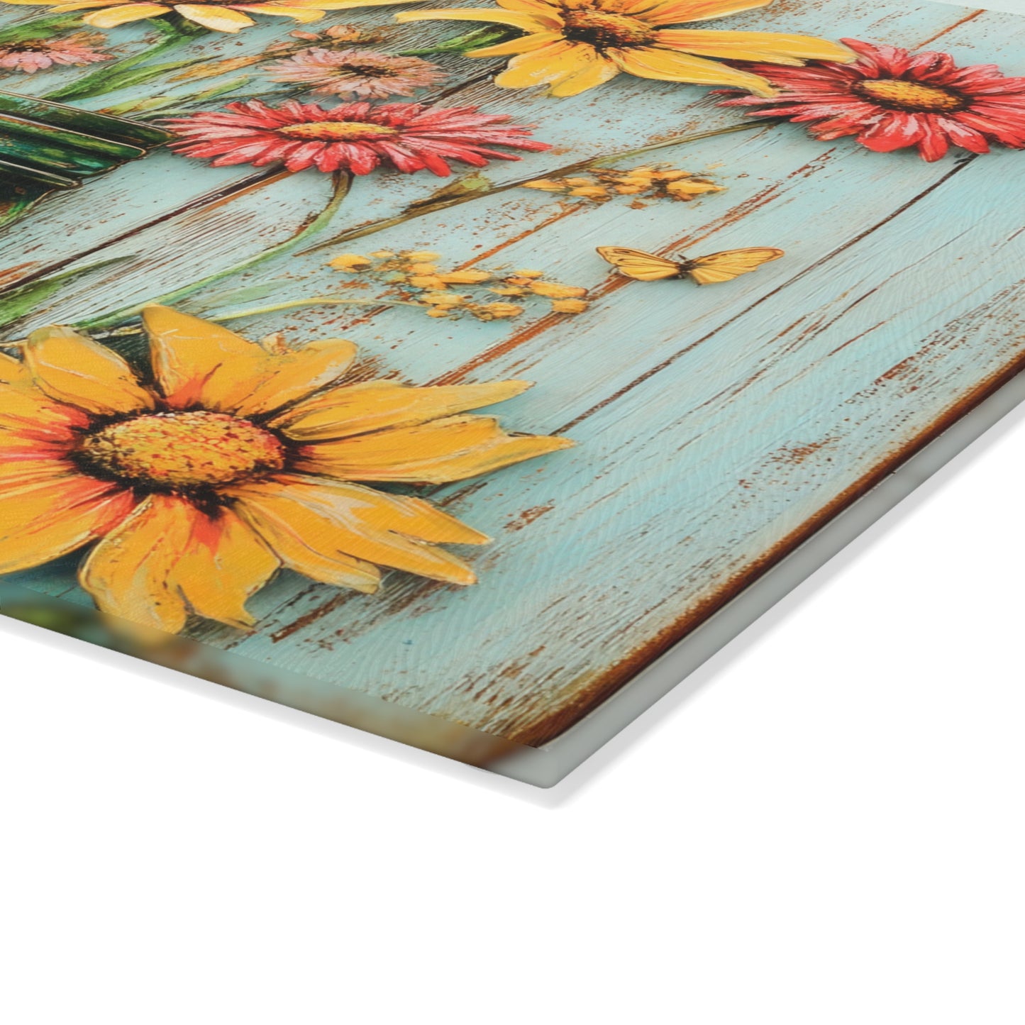 Floral Mason Jar Glass Cutting Board - Rustic Charm