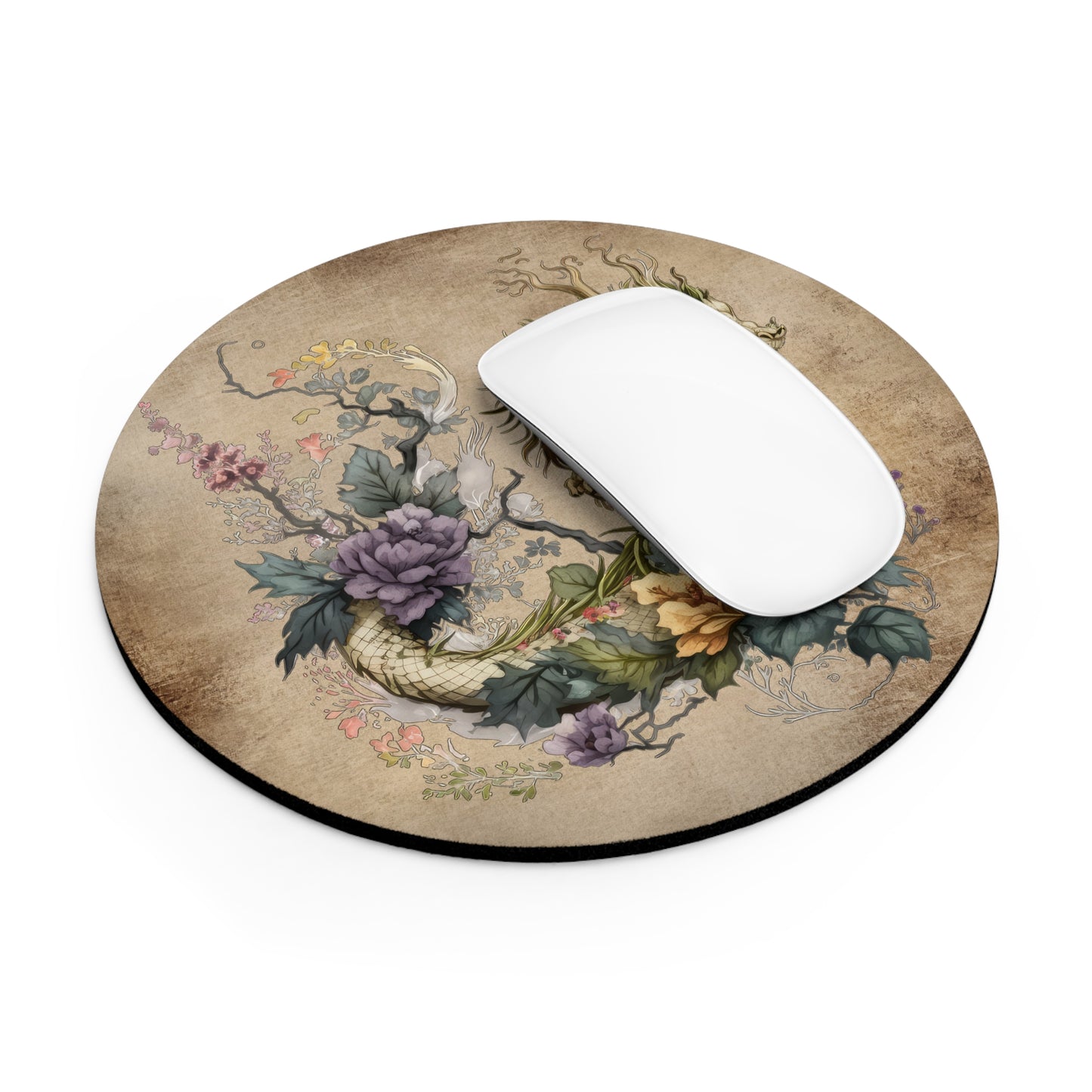 Elegant Floral Dragon Desk Mouse Pad - Perfect for Home Office Decor