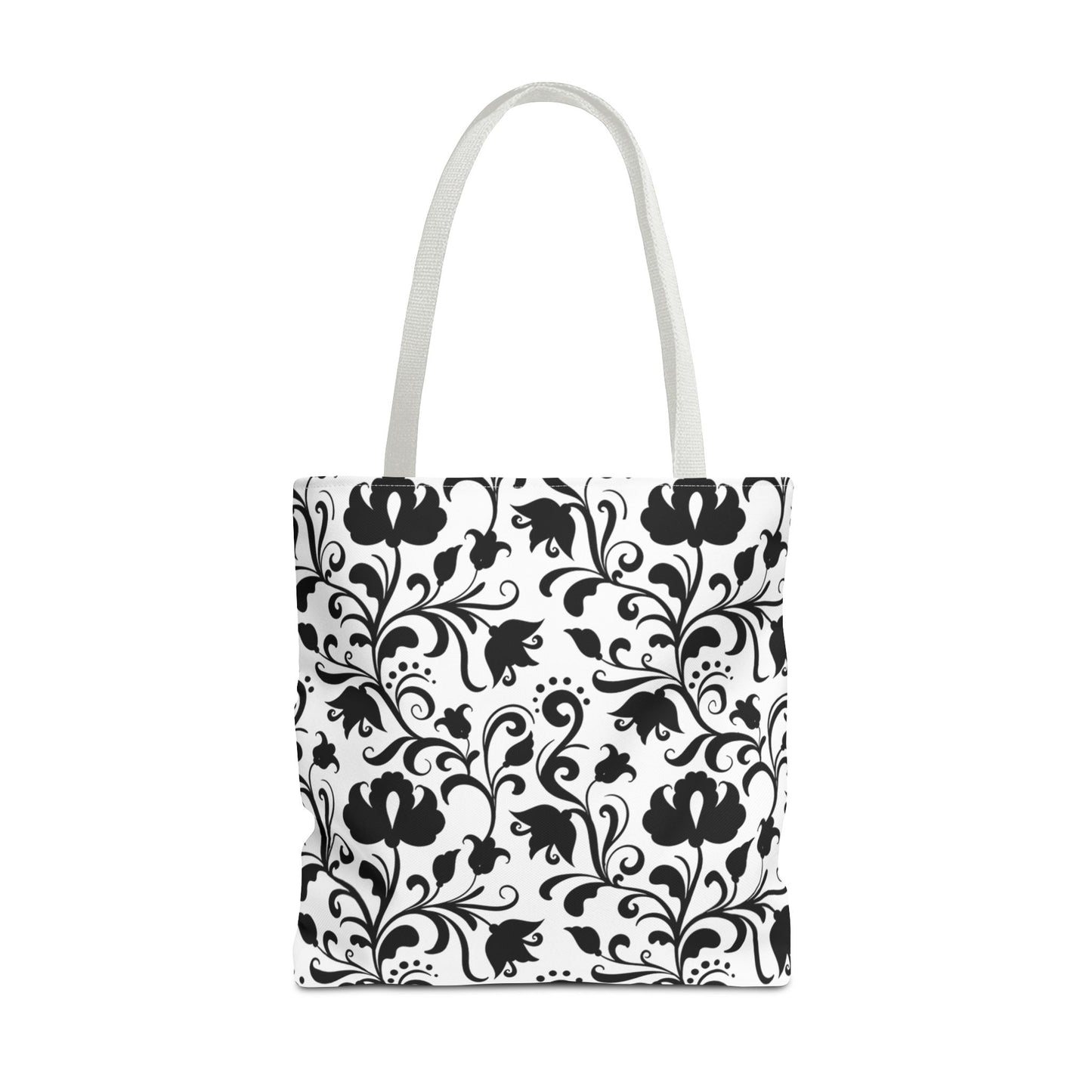 Black and White Floral Tote Bag - Stylish AOP Fashion Everyday Gift