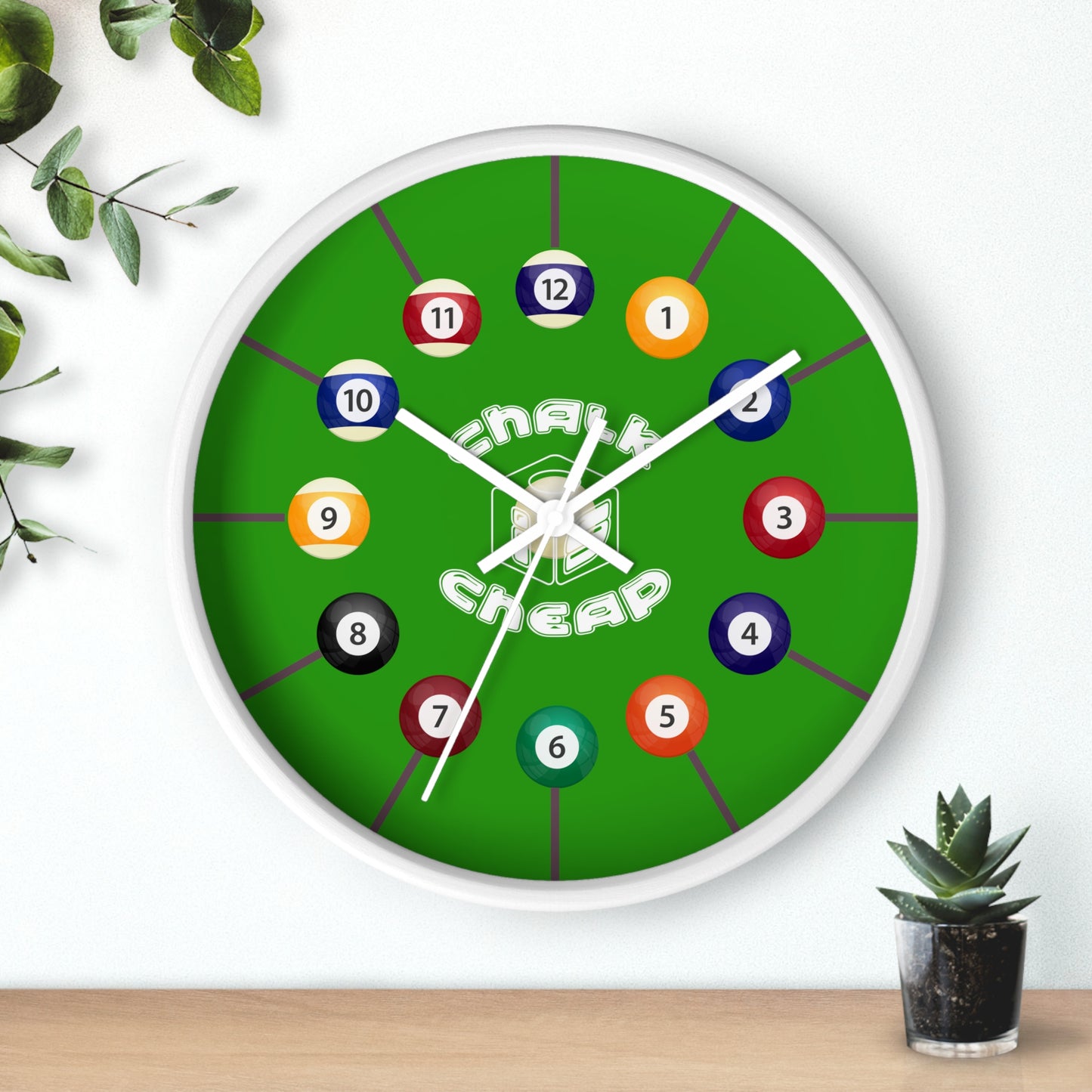 Pool Table Wall Clock — Billiard Balls Design, 'Finally Cheap' Novelty Game Room Clock