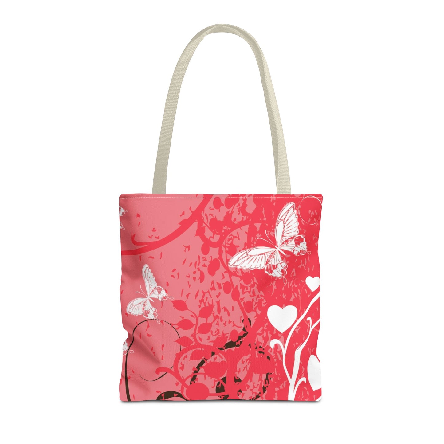 Pink Butterfly Heart Floral Abstract Fashionable Tote Bag (AOP), Stylish, Gift Idea for Birthdays, Holidays, Any Occasion for Anyone