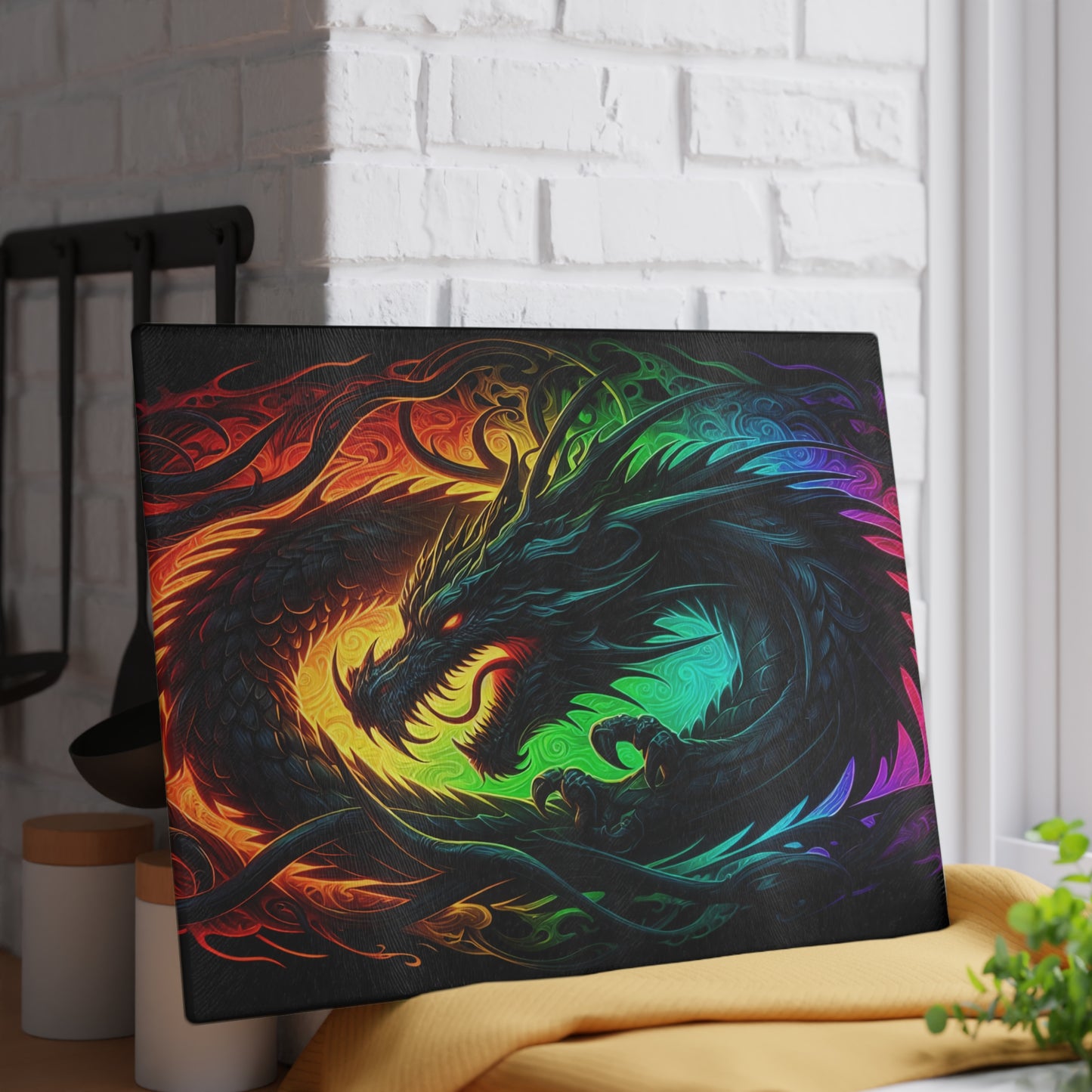 Vibrant Dragon Glass Cutting Board - Colorful Kitchen Art