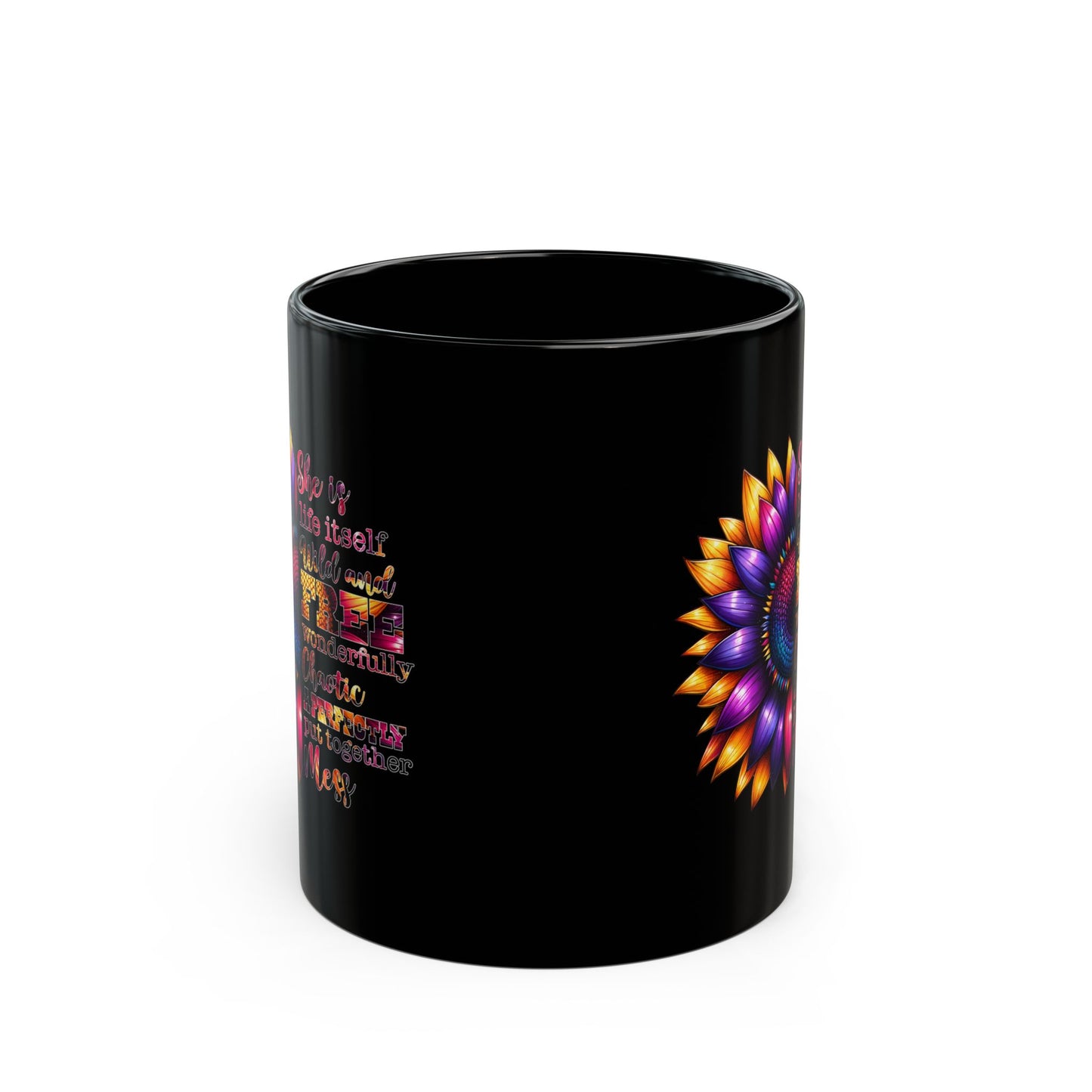 Inspirational Black Mug with Colorful Flower Design - Perfect Gift for Women