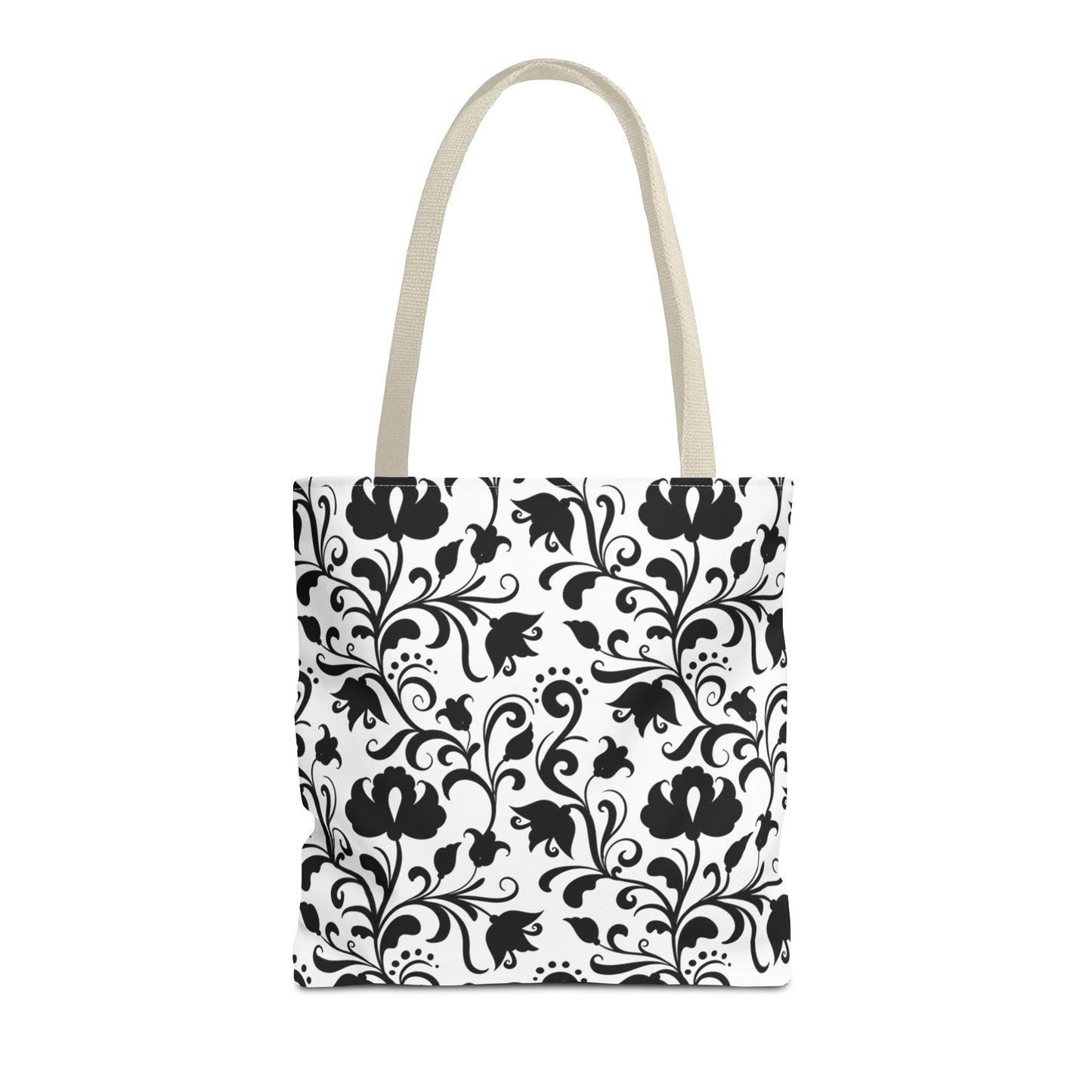 Black and White Floral Tote Bag - Stylish AOP Fashion Everyday Gift