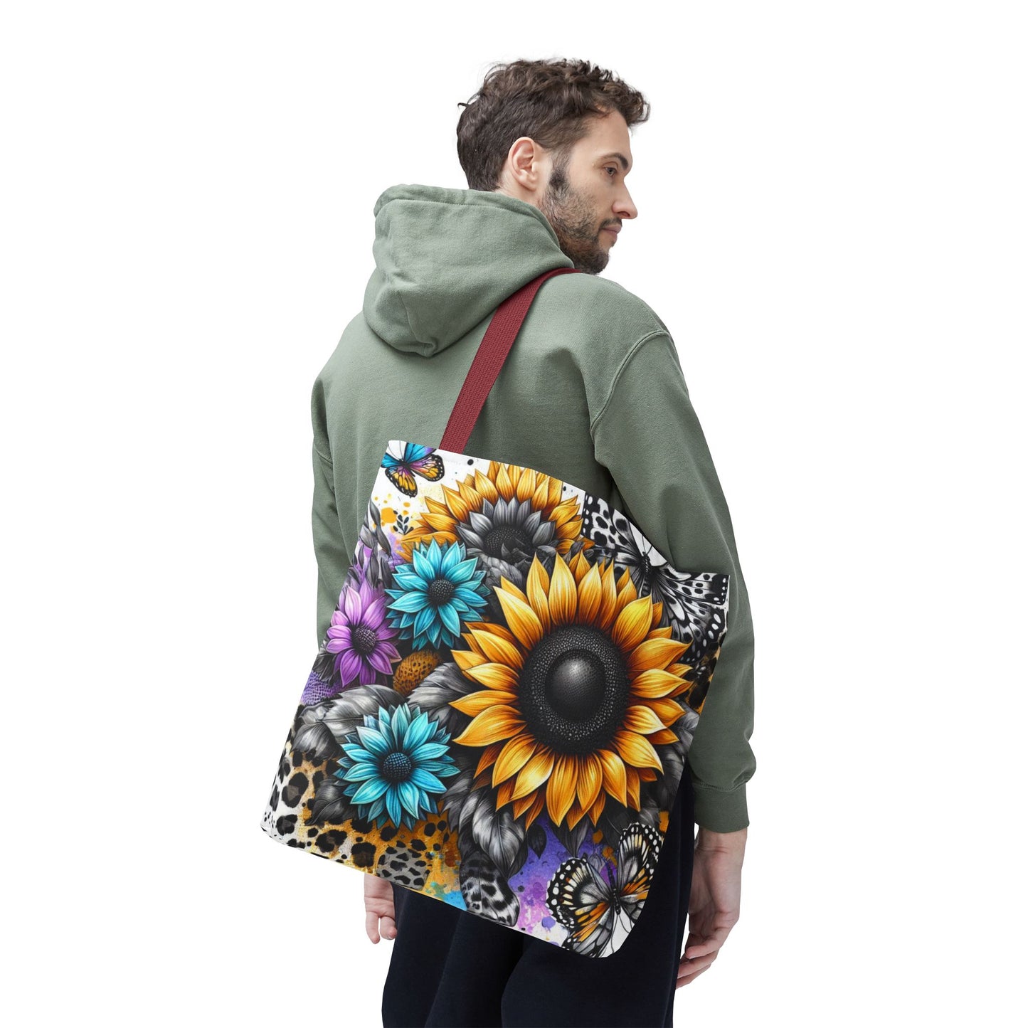 Sunflower & Butterfly Tote Bag — Colorful Floral All-Over Print
