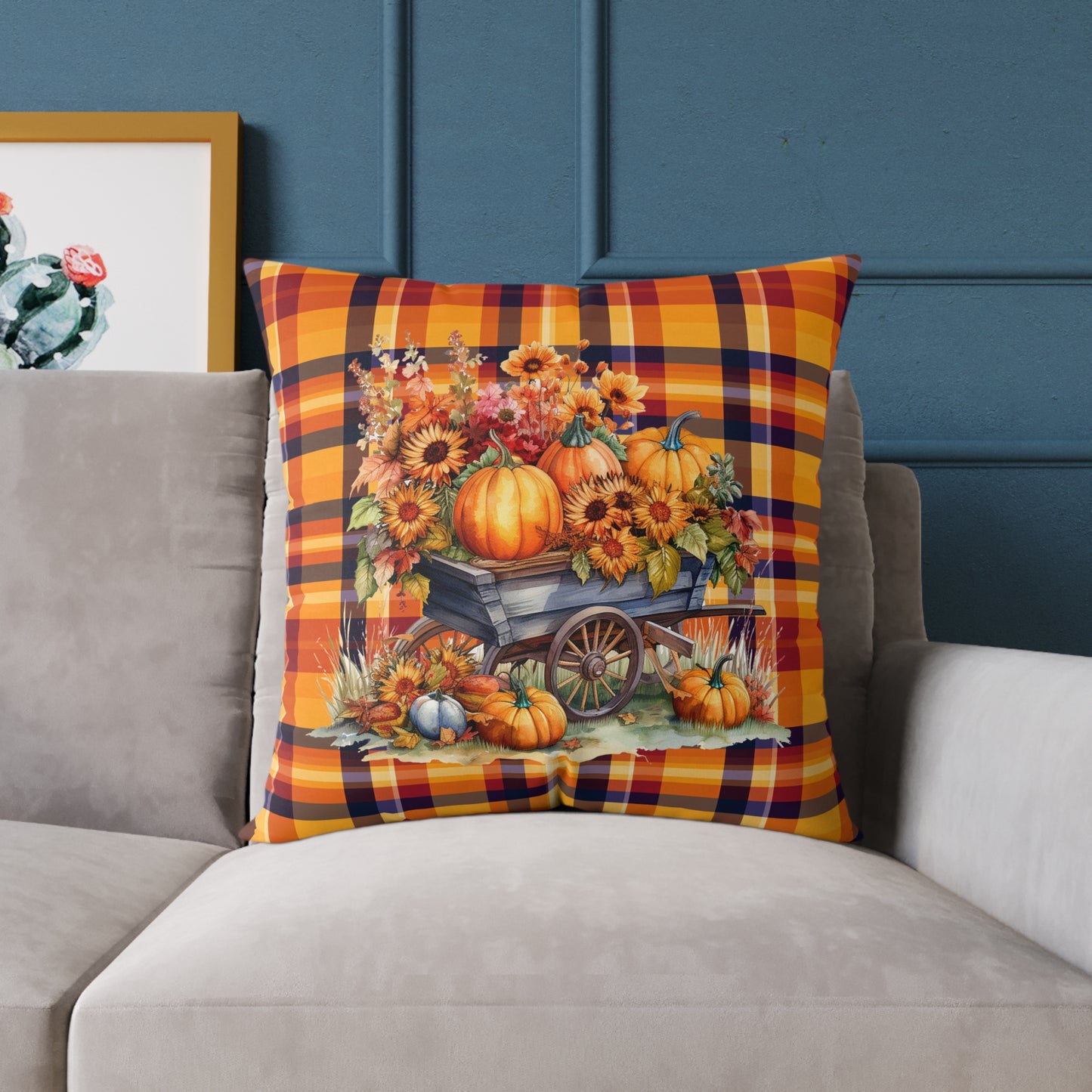 Fall Theme Square Poly Canvas Pillow, Beautiful Two-Sided Fall Theme and Fall Quote Decor for Home or Office, Stylish Accent for Any Room