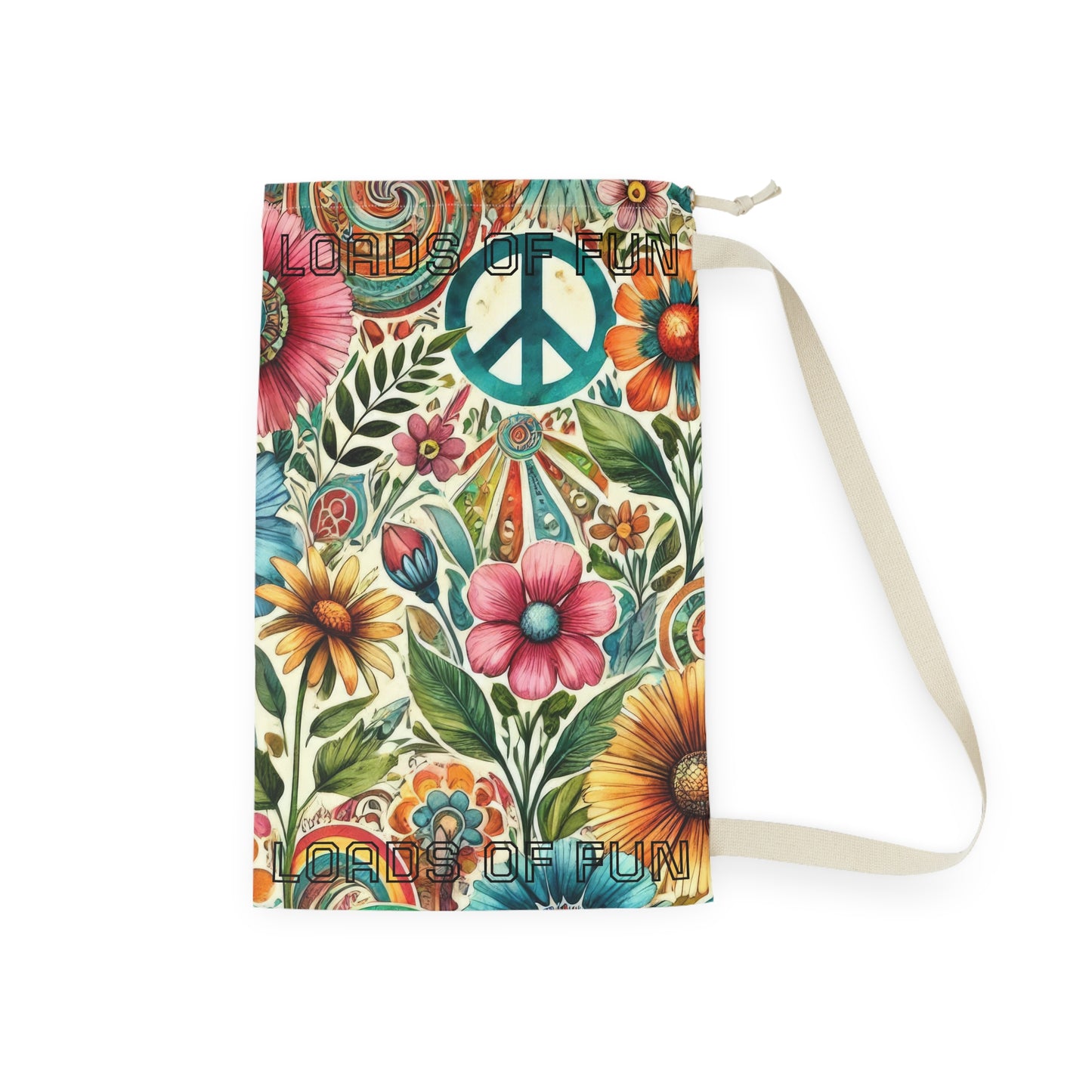 Boho Floral Peace Sign Laundry Bag — 'Loads of Fun' Drawstring Hamper