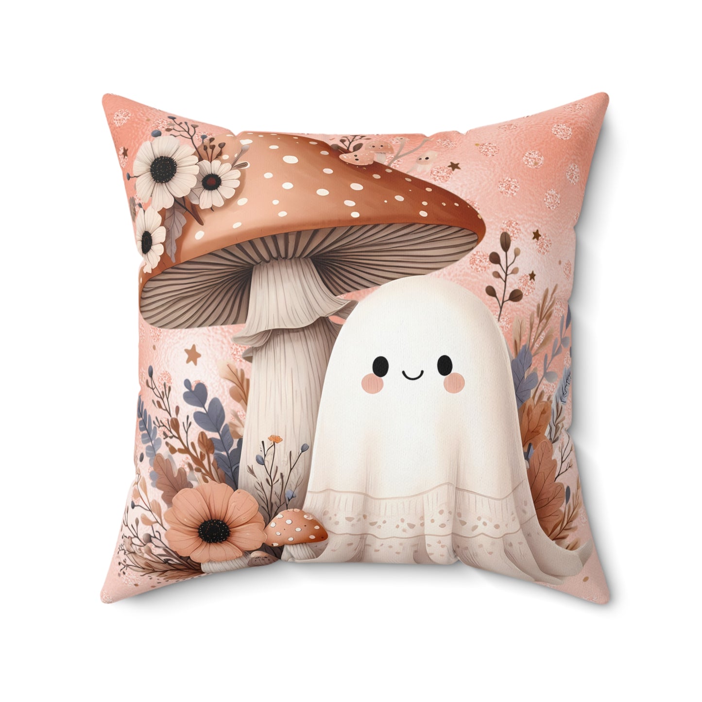 Whimsical Ghost and Mushroom Pillow, Cute Halloween Decor, Cozy Home Accent, Fall Vibes, Sofa Cushion, Spooky Cute