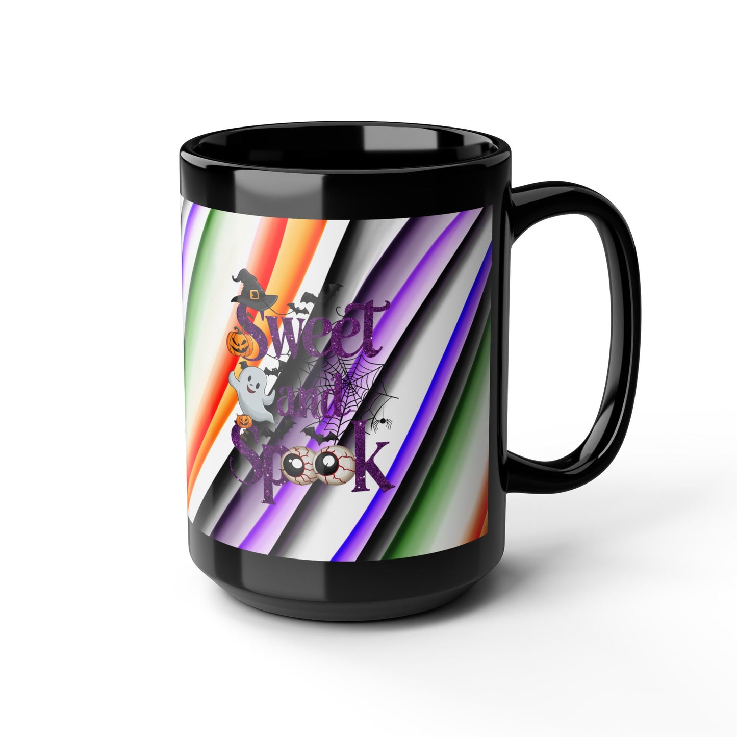 Halloween Theme Black Mug (11oz, 15oz), Cute Halloween Expression, Halloween Lovers, Coffee, Tea, Hot Chocolate Lovers, Great Gift Idea for Anyone