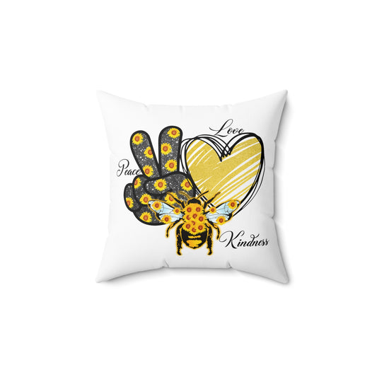 Hippie Theme Spun Polyester Square Pillow, Peace Lovers, Bee Lovers, Peace Theme Quote, Beautiful Home or Office Decor for Any Occasion