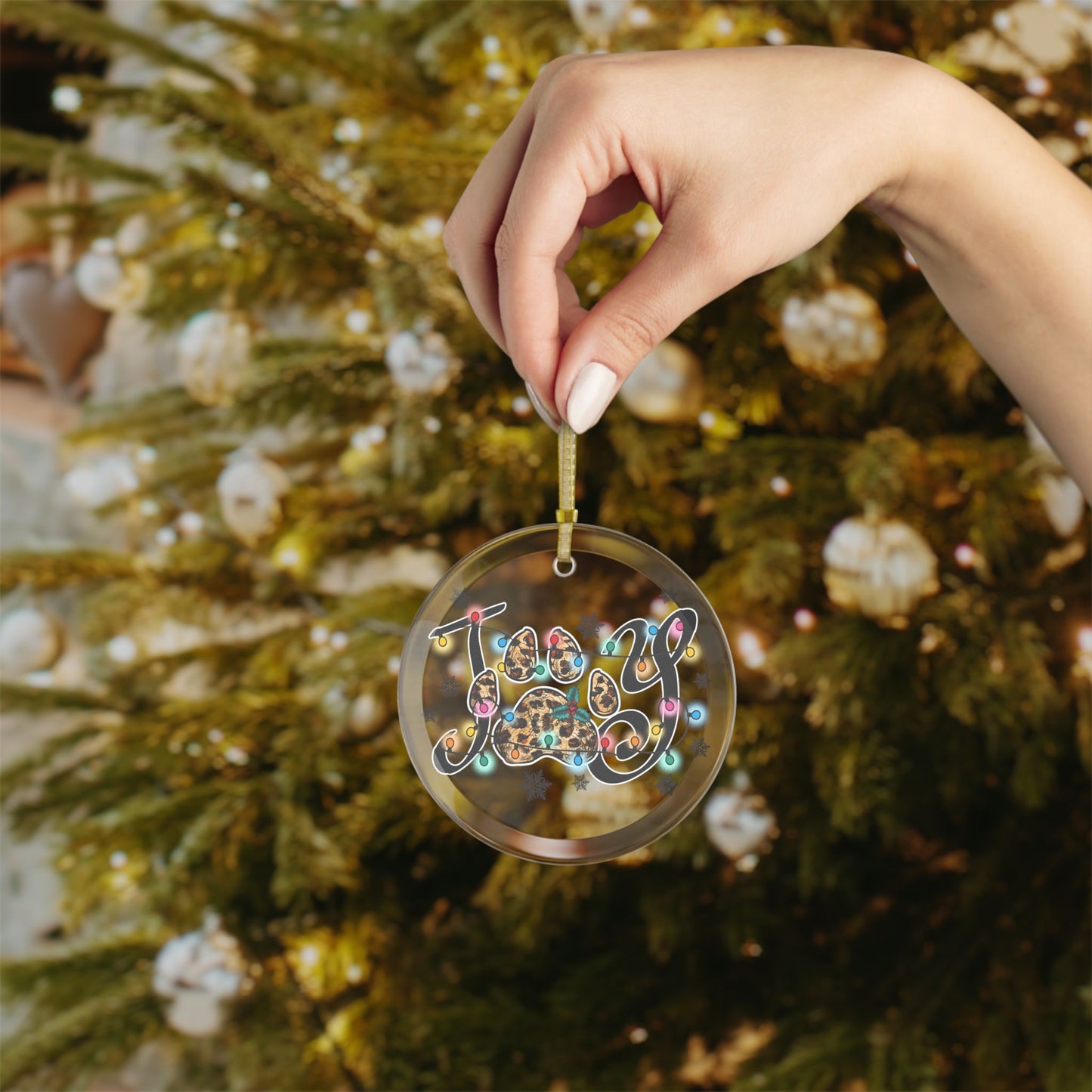 Pet Theme Holiday Glass Ornaments - Joy Christmas Pet Quote Animal Lovers Gift