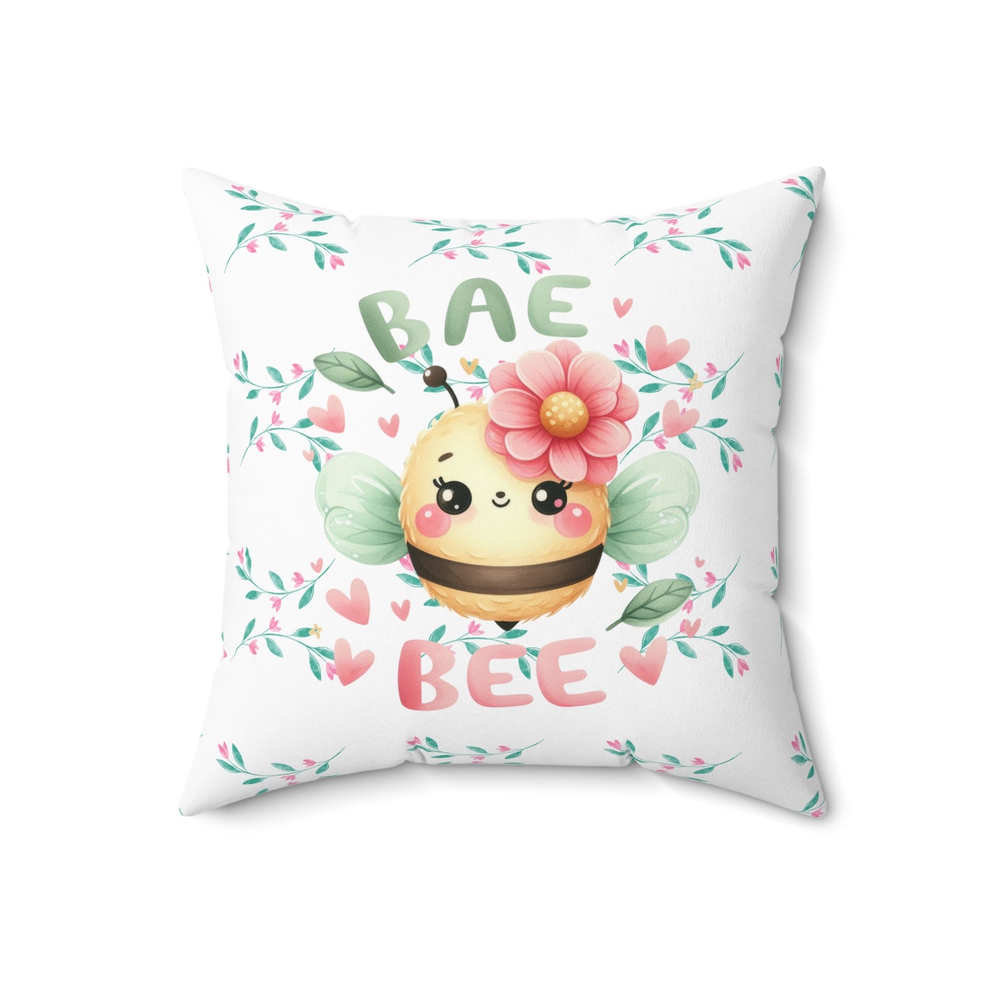 Cute Bee Decorative Pillow, Bae Bee Cushion, Floral Bee Home Decor, Kids Room Accent, Gifts for Bee Lovers, Spring Decoration