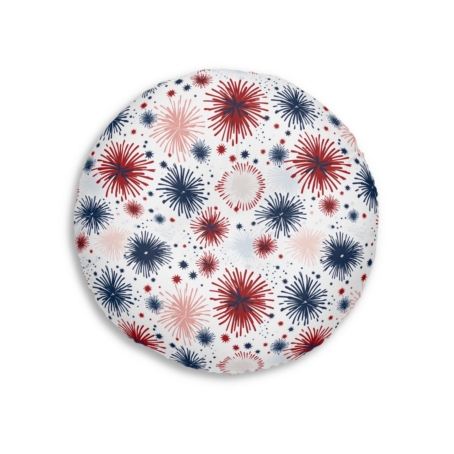 Patriotic Tufted Floor Pillow, Round, Cozy Home Décor, Indoor Cushion, Fireworks Design, Perfect for Holidays and Celebrations