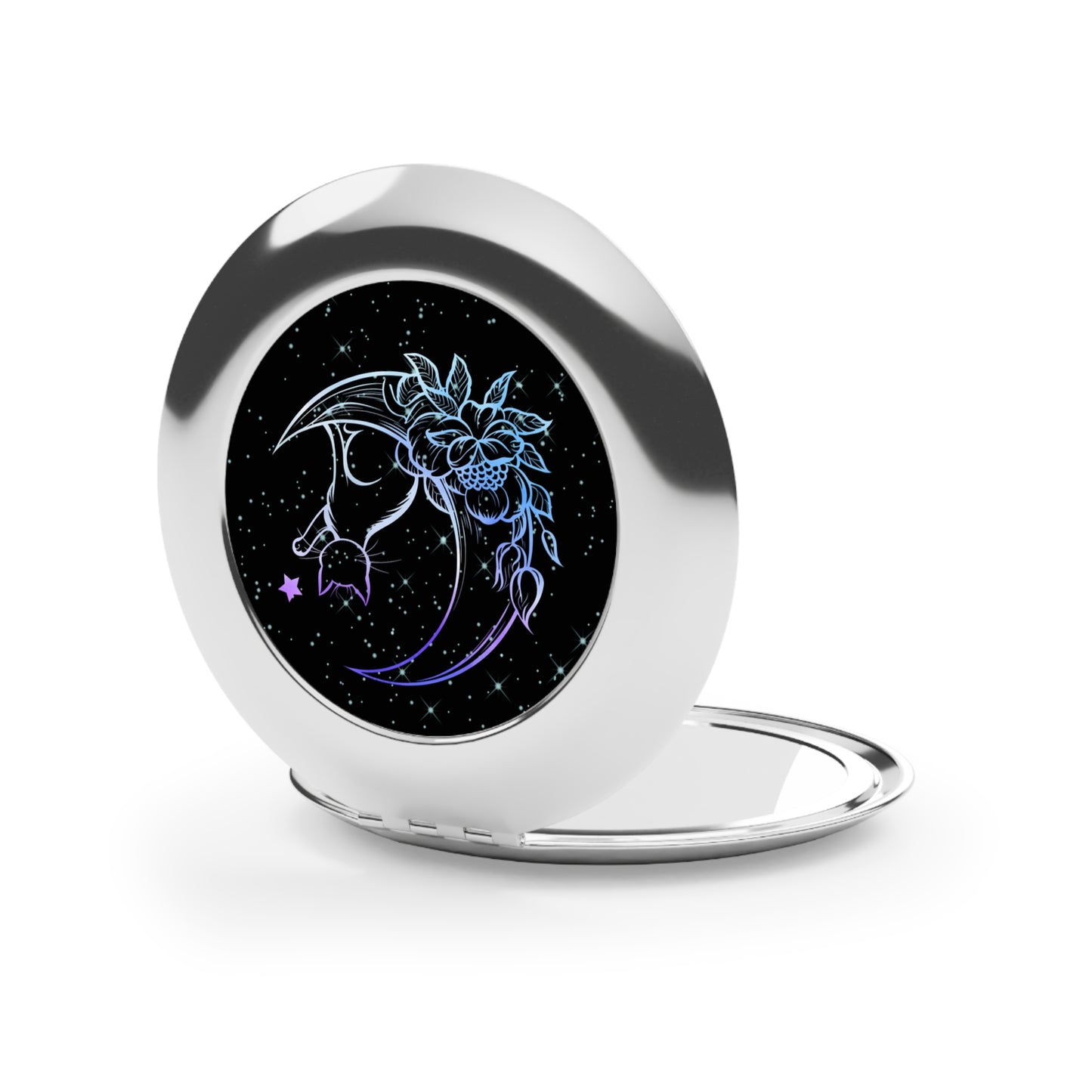 Celestial Cat Compact Travel Mirror - Stylish Portable Makeup Mirror