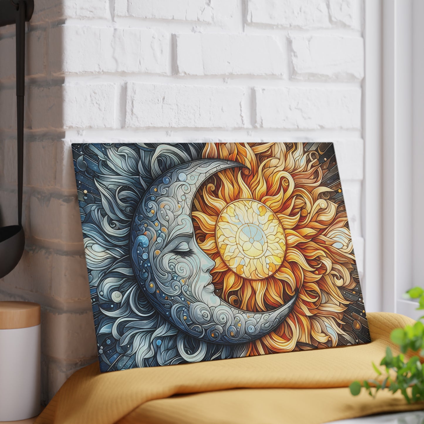 Sun and Moon Design Glass Cutting Board - Decorative Kitchen Art