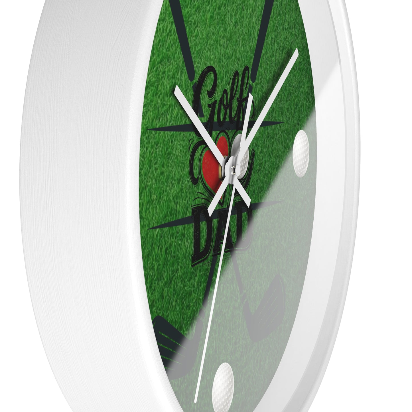 Golf Dad Wall Clock - Green Turf with Golf Ball & Clubs Father's Day Clock