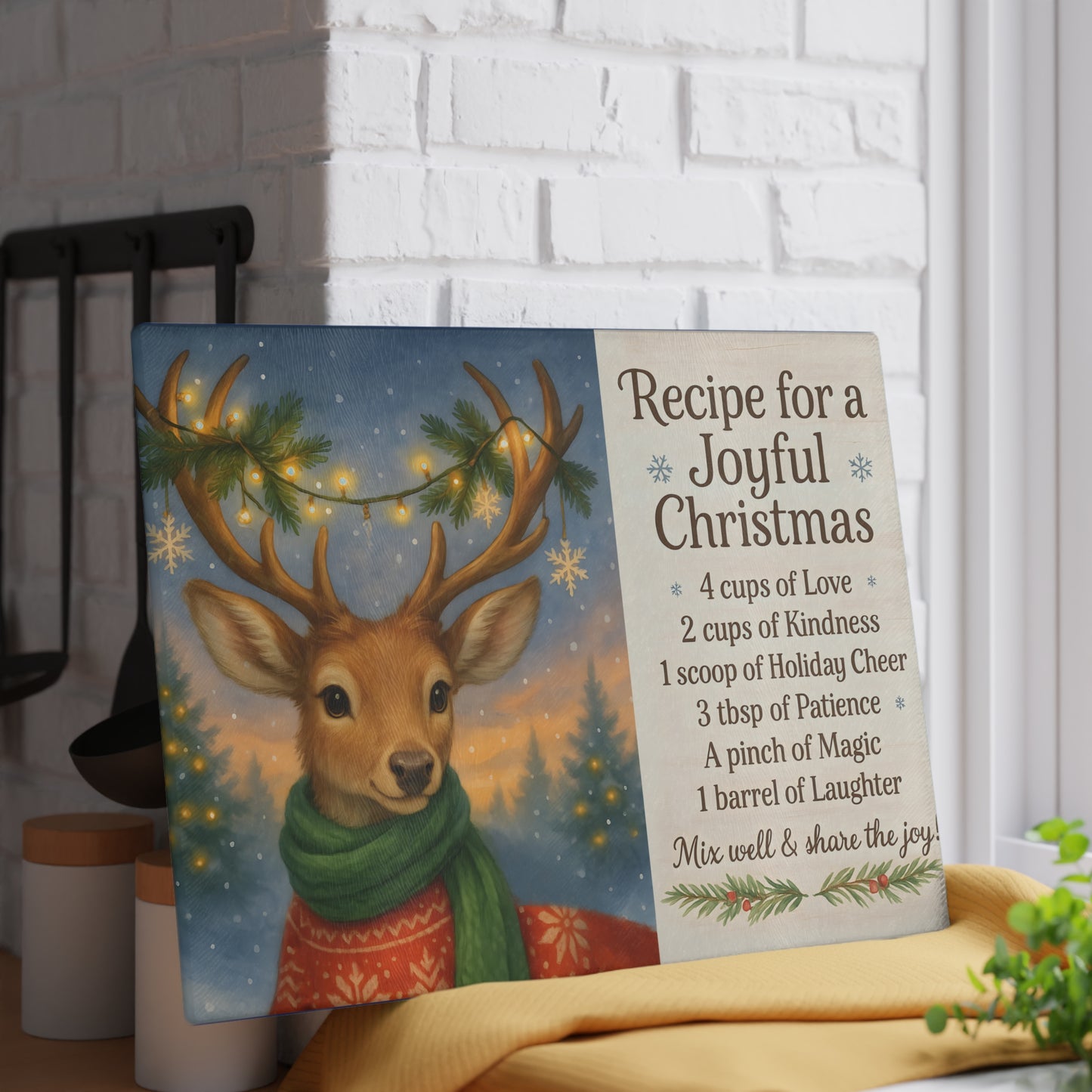 Joyful Christmas Recipe Glass Cutting Board