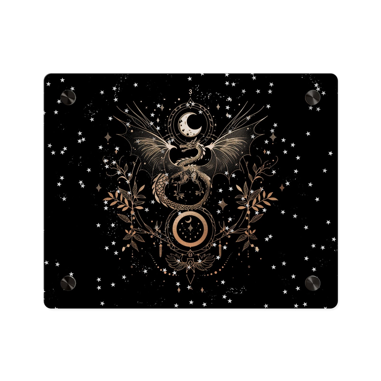 Celestial Acrylic Wall Art Panel - Mystical Dragon with Moon and Stars Decor